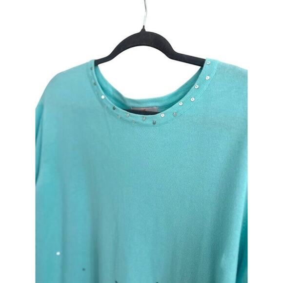 Quacker Factory Womens Pullover Beaded Sweater Size 2X Blue Snowflake Grandma - Picture 3 of 7